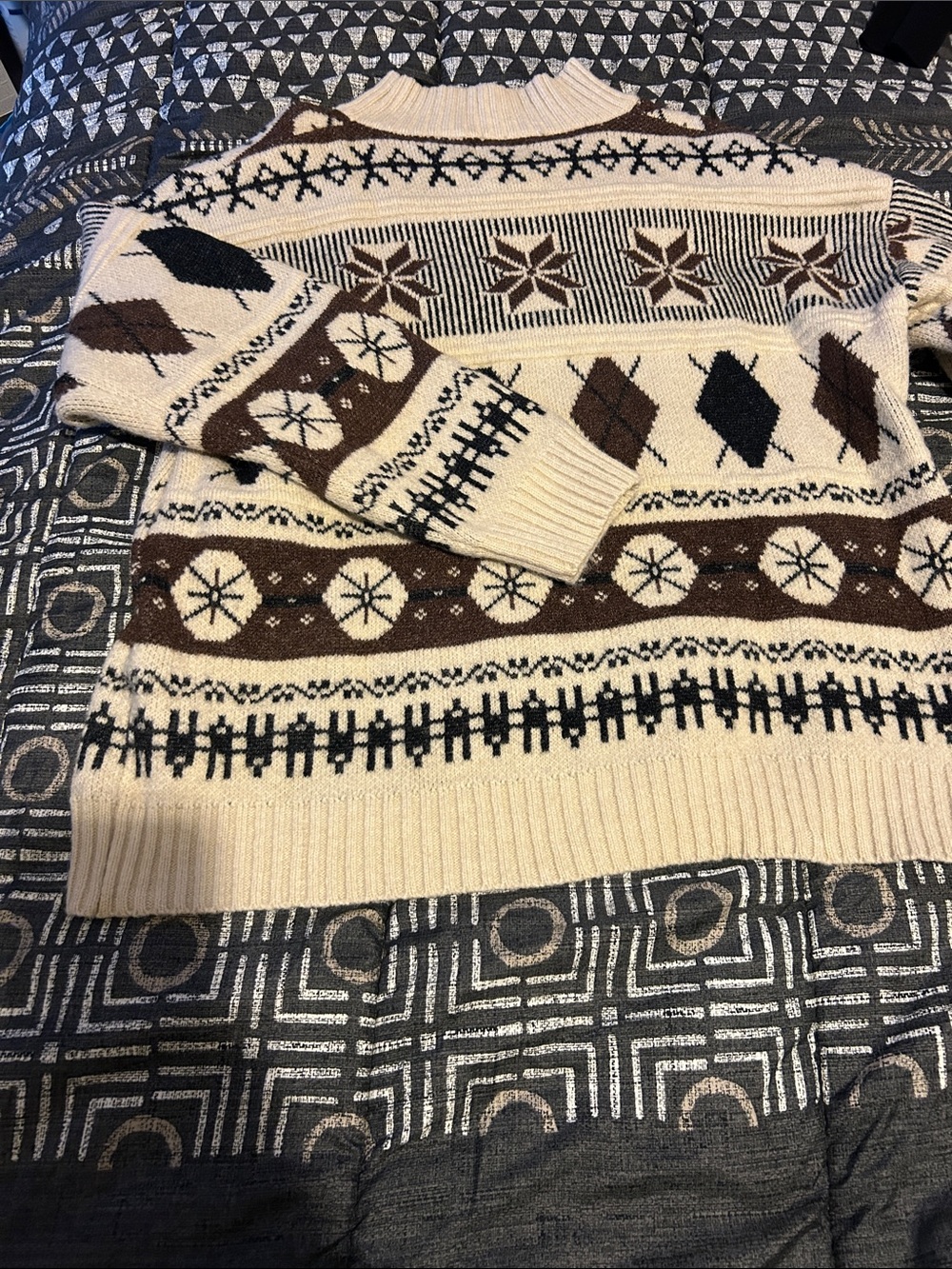 HEIMISH USA Cream Fair Isle Turtleneck Sweater with Brown & Black Accents